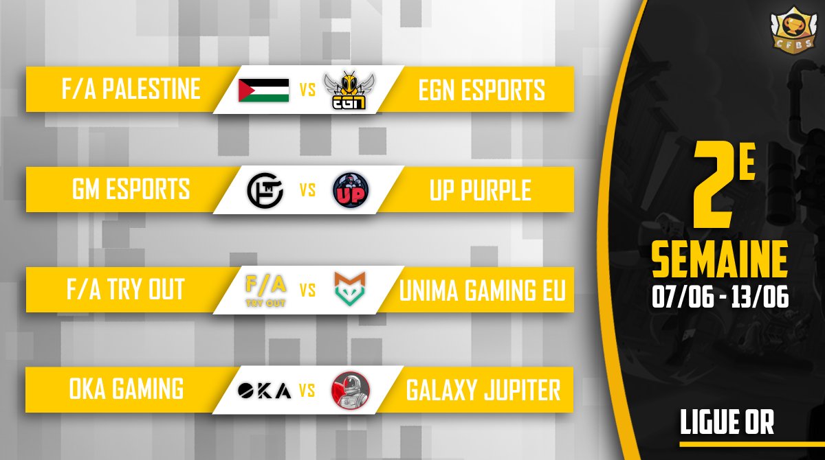 Matchs de la semaine en Ligue OR ! Jour 2/7
Bonne chance à toutes les équipes 💪