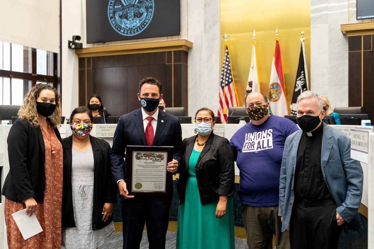 SDOPorganizing's tweet photo. Today, we were presented a San Diego County Proclamation alongside @sdACLU @SEIU221 & @JFSSD honoring our work on the San Diego Rapid Response Network to support our immigrant communities against harm and provide shelter to asylum seekers #SDRRN https://t.co/mHUglyTtaS