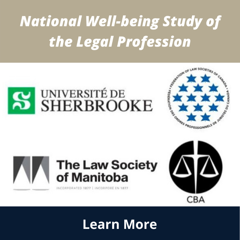 lawsocietymb's tweet photo. The Canadian legal community is mobilizing to improve wellness in the profession, launching the first National Well-being Study of the Legal Profession. #MBLawyers and articling students your participation is essential. We can’t achieve this without you.