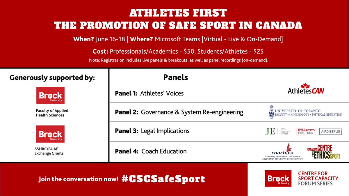 CSC_ON's tweet image. Event Alert! The negative long-term impacts of harassment &amp;amp; abuse in sport at all levels is a significant issue that needs dialogue &amp;amp; action. Join the discussion &amp;amp; register for Athletes First, Safe Sport in Canada forum; ow.ly/a5lJ50Ey4Yc &amp;amp; use #CSCSafeSport #CSCOEventList