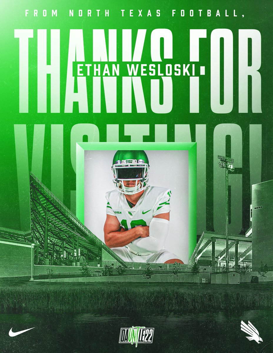 wesloski10's tweet photo. #AGTG After a phenomenal visit, I’m blessed to have received an offer from the University of North Texas!! @CoachJimGush @coachjmcbride @KR_McBride @coachfex 
#UNITE @MeanGreenFB https://t.co/xAGPEp3x1M