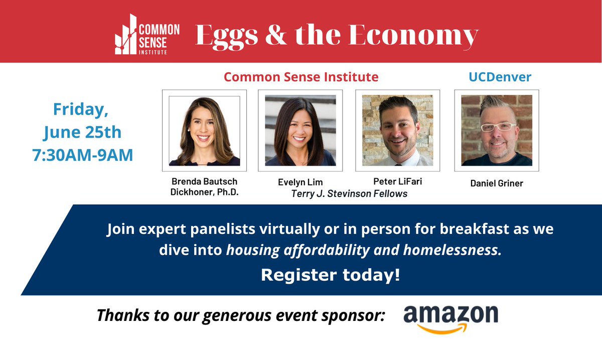 CSInstituteCO's tweet photo. JUST ANNOUNCED! @cuinworks's Dan Griner will be joining Eggs and the Economy to speak on homelessness alongside CSI Fellow @BrendaBautsch. Join us on June 25th at 7:30am virtually or in person for breakfast as they present potential solutions. Register: https://t.co/x9kV4062ed https://t.co/Euw3lepHsd