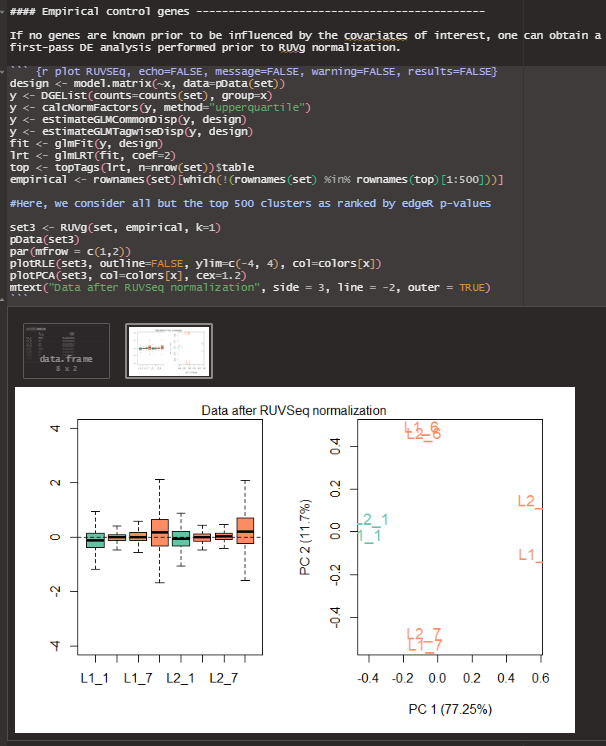 marinaklemm's tweet photo. My PCA looks great in RStudio but now that I need to do an RMarkDown document to send to my supervisor, it looks very different... what's going on 🤔🤨🧐Do my samples cluster together or not...? #RUVSeq #RMarkDown #RStudio #PCAplot #DESEq2 https://t.co/316TKnP97u