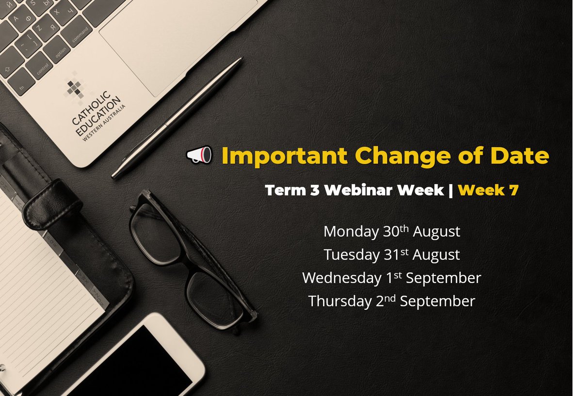CEWADigitalTech's tweet image. CEWA Term 3 Webinar Week - Change of Date. Look forward to reconnecting in Week 7 next term @CatholicEdWA 

@Atanham70 @melanie_wray @MTiongson9 @MrsKylieDay @LaurenLouise207 @LynnTomlinson13 @MitziPhoebe @EvelineMasco @caseybakunowicz @HelenMoir3