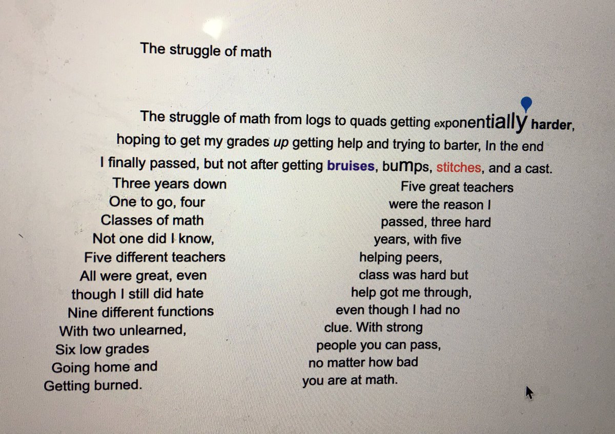 For their final assignment, juniors wrote poems about their classes this year. One option was concrete poetry that plays with the visual aspect of poetry. Check these out! #OurBMSA