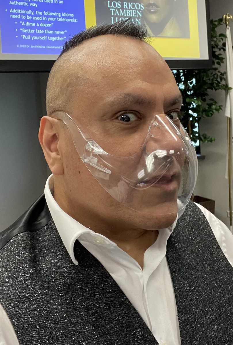 JoseMedinaJr89's tweet photo. Today I returned to in-person #duallanguage PD facilitation.  The last time I served in-person was on 3/12/2020, right before the pandemic shut every down.  Thanks to @maywood89 for allowing me to get “into the groove” again - and to use my fab clear mask! #C6BiliteracyFramework https://t.co/Y3eweSVZGd