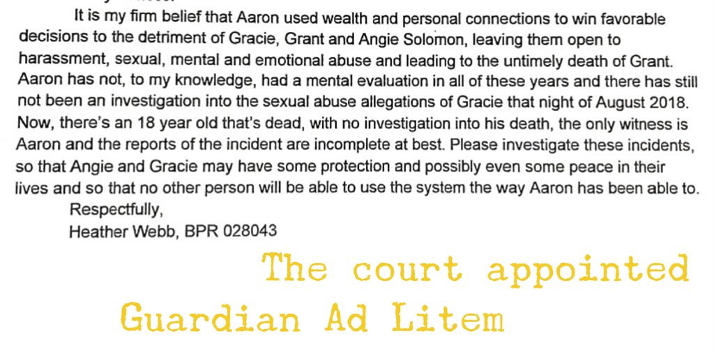 FreedomGracie's tweet image. The GAL’s Statement - Aaron Solomon used money and connections to win favorable decisions. Who were those connections?? For example, Judge Deanna Johnson - who ruled against Angie in the face of an avalanche of evidence of abuse... Her pastor is none other than Steve Berger.
