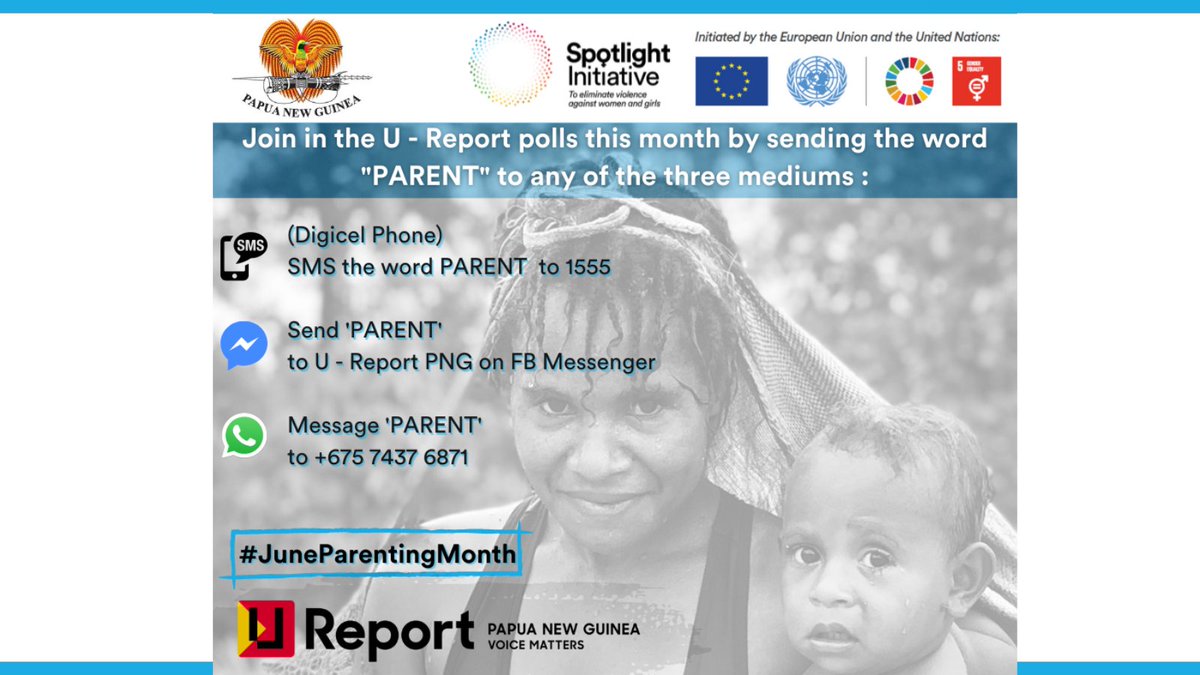 UReport_PNG's tweet photo. June is Parenting Month &amp; @UNICEF_PNG is celebrates d ppl who do d most important job in d world. Join this @UReport_PNG poll supported by EU-UN Spotlight Initiative to raise awareness on issues affecting youths &amp; parents during COVID. 
#JuneParentingMonth
#SpotLightInitiative https://t.co/I5iuD6Uskc