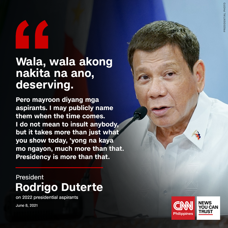 newswatchplusph's tweet photo. President Rodrigo Duterte says he has not yet found anyone worthy to be his successor.

"Wala, wala akong nakita na ano, deserving," he says in an interview with his pastor friend Apollo Quiboloy. 

Read the story: https://t.co/S8zzsZbXB1 https://t.co/ZSMp1xZ9SY