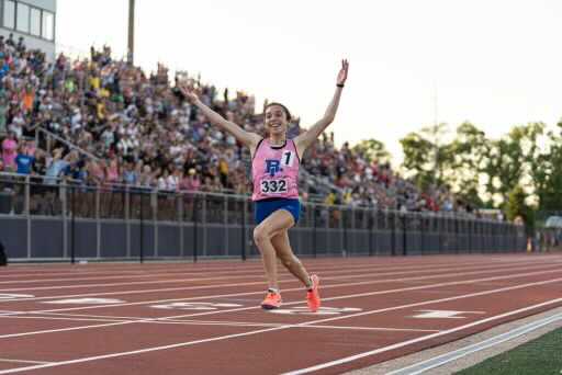 IHSAA1's tweet photo. Great photo of Lily Cridge of ⁦@BishopChatardHS⁩ crossing the finish line last Saturday in a 3200 meters state record time of 10:03.15! 
🥇⏱🎽💨
Photo courtesy of ⁦@demllc⁩! ⁦@INTrackCCAssoc⁩ https://t.co/9ieRs8MLii