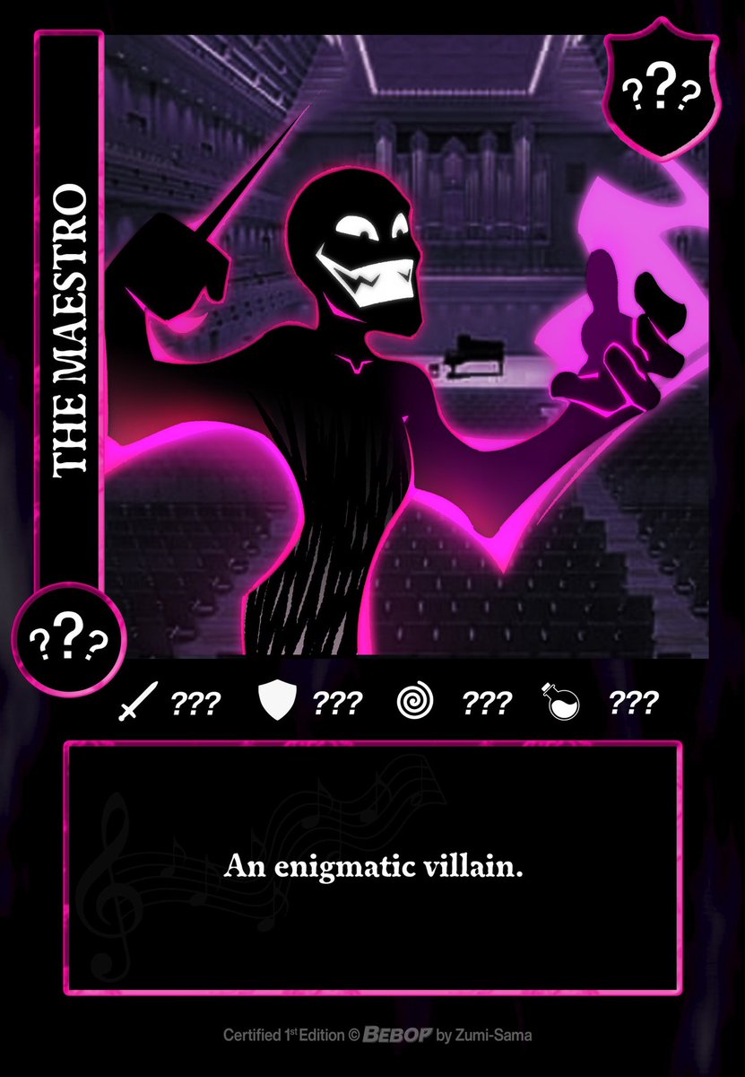 BebopInc's tweet image. Each volume of Bebop will be accompanied by two randomly selected sticker trading cards. The drop rates for each vol. 1 trading card are as follows: 
Duke 25%
Big Lick 45%
Bell 20%
The Maestro 10%
Good luck! 👹 🎺 🎵
Card art: @LinesharkArt