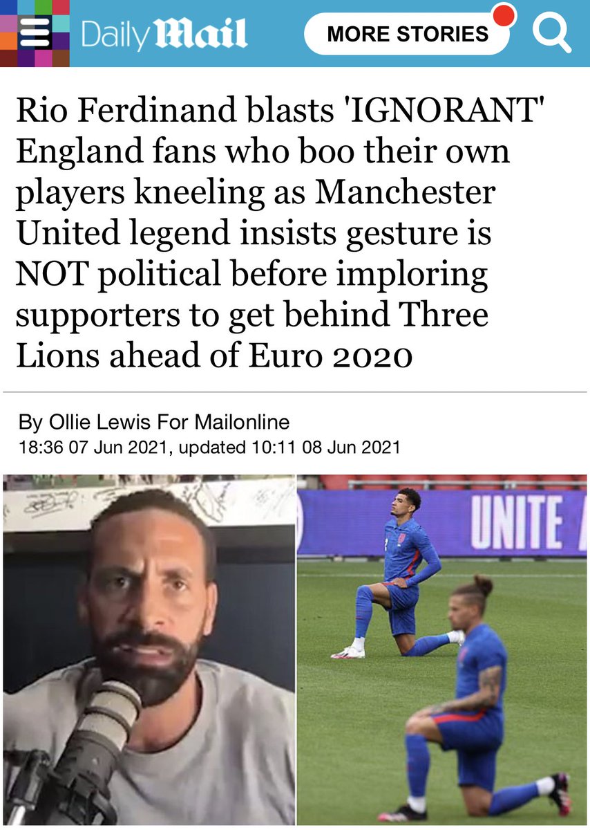 celebrityradio's tweet photo. Dear Rio Ferdinand,

Thanks for the lecture on ‘racists’ booing your lefty millionaire ⚽️ shower whilst taking to the knee. 

Btw dude, I have never been fined £45,000 for being a racist - YOU HAVE!!!

Now fuck right off… https://t.co/K62Bwtme5y