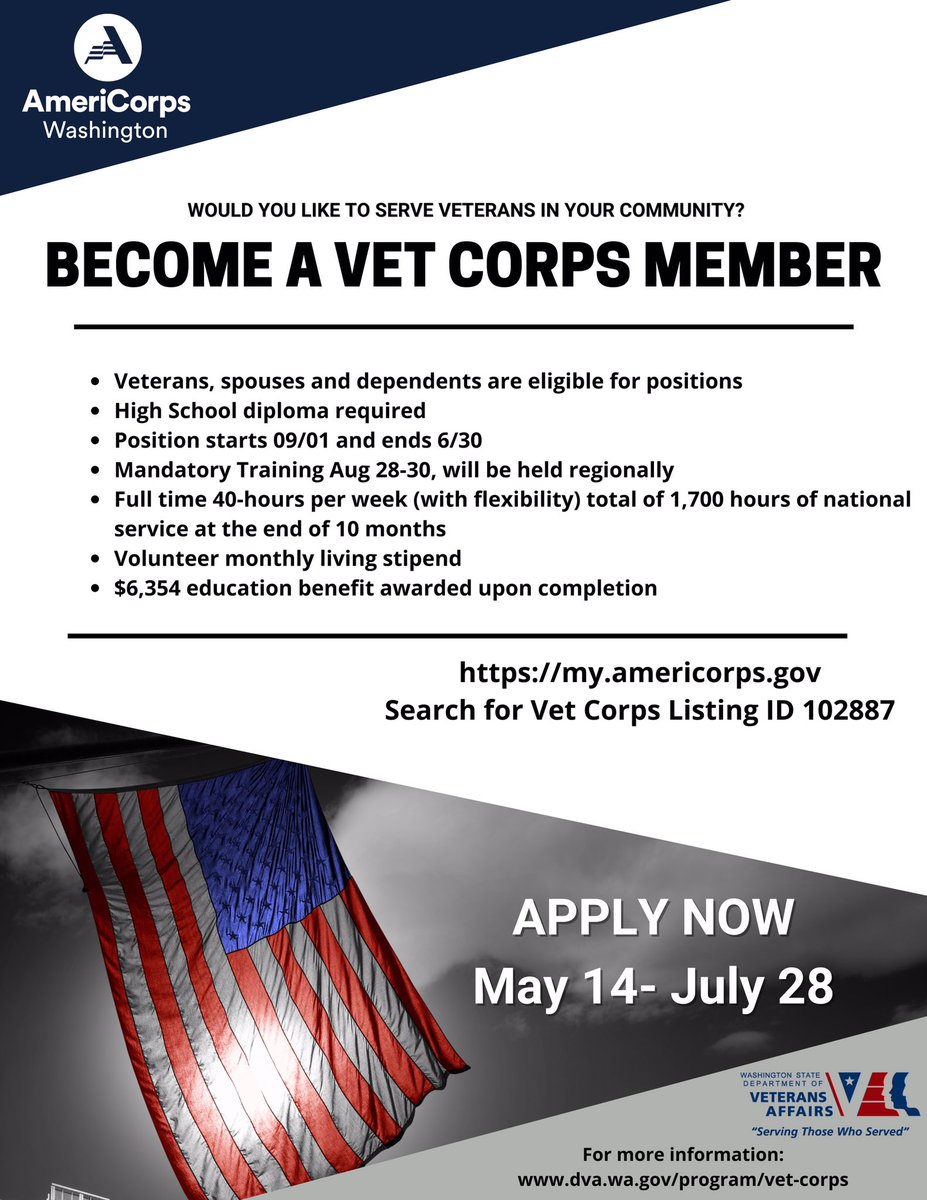 Are you interested in serving SMU’s military community? Apply to be Saint Martin’s University’s 2021-2021 Vet Corps Navigator! Apply for the position at my.americorps.gov with ID 102887 by June 30, 2021.