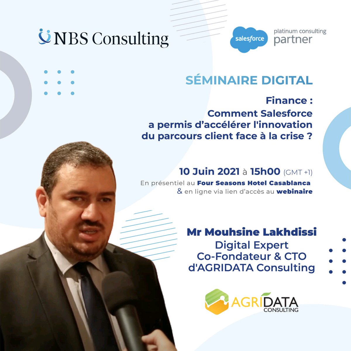 Un plaisir renouvelé de participer au séminaire digital de NBS Consulting avec mes amis Youssef Elqandili  Hassan charaf SAAD Mohamed autour des Tendances du secteur financier, transformation digitale et perspectives au Maroc