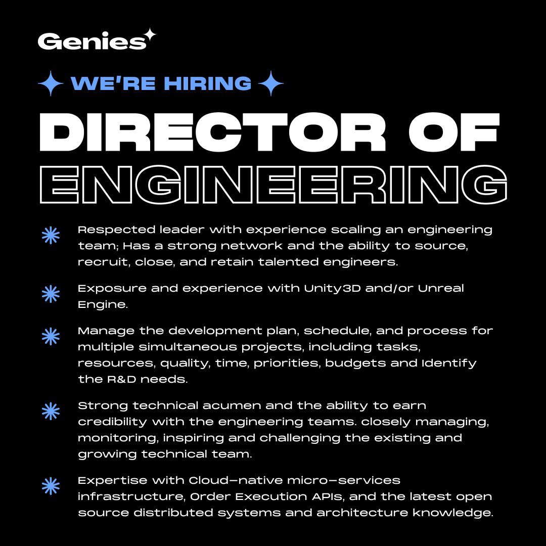RiniSugiantoArt's tweet photo. We are hiring at @genies .
DM for info and add my name for referral .
#job #EngineeringJobs #techjobs #genies #Hiring #unityanimator #engineering #backendengineering #motionengineer https://t.co/PPfOZo2xno