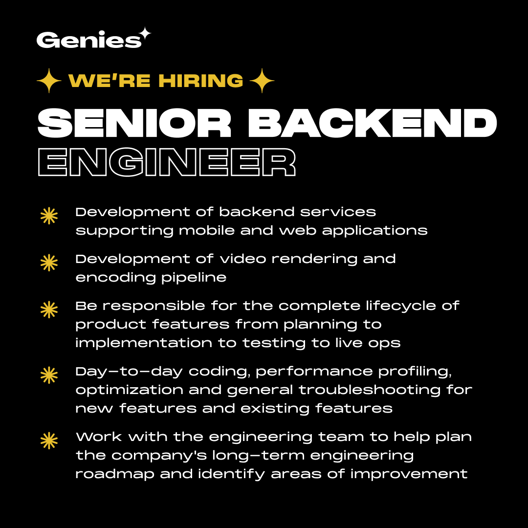 RiniSugiantoArt's tweet photo. We are hiring at @genies .
DM for info and add my name for referral .
#job #EngineeringJobs #techjobs #genies #Hiring #unityanimator #engineering #backendengineering #motionengineer https://t.co/PPfOZo2xno