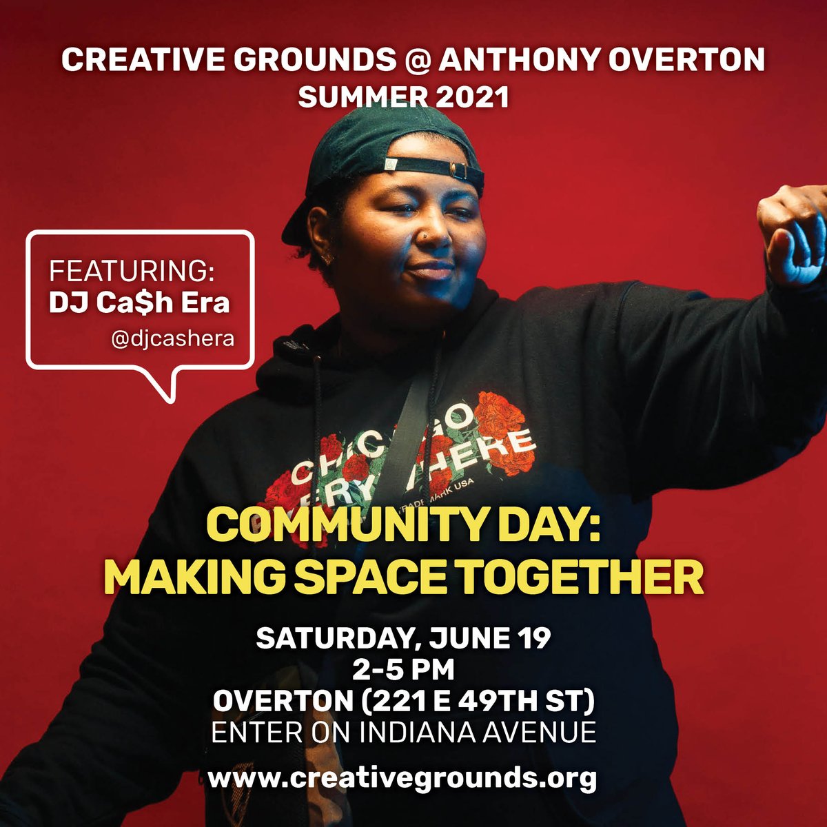 borderless_MXUS's tweet photo. Let's make space together on #Juneteenth at #Overton and also enjoy music by @djcashera >>> Saturday, June 19, 2pm at #Bronzeville. #CreativeGrounds #Frameworks #Resilience #Solidarity #CommunityCare #Cooperation #MutualAid #CommunityDay https://t.co/kWZtLr2ZFV