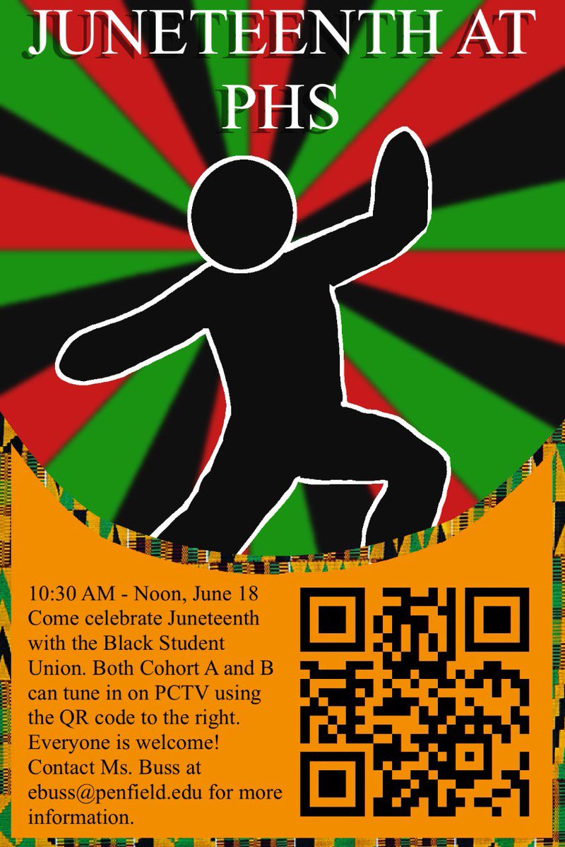 Celebrate Juneteenth with BSU!               Penfield TV’s Public Access Network
Cable Channel 1301 on Spectrum (In Penfield Only)
penfieldTV.org
ROKU | AppleTV | Amazon Fire via the PenfieldTV app
YouTube: youtu.be/xwD50S0PZeM