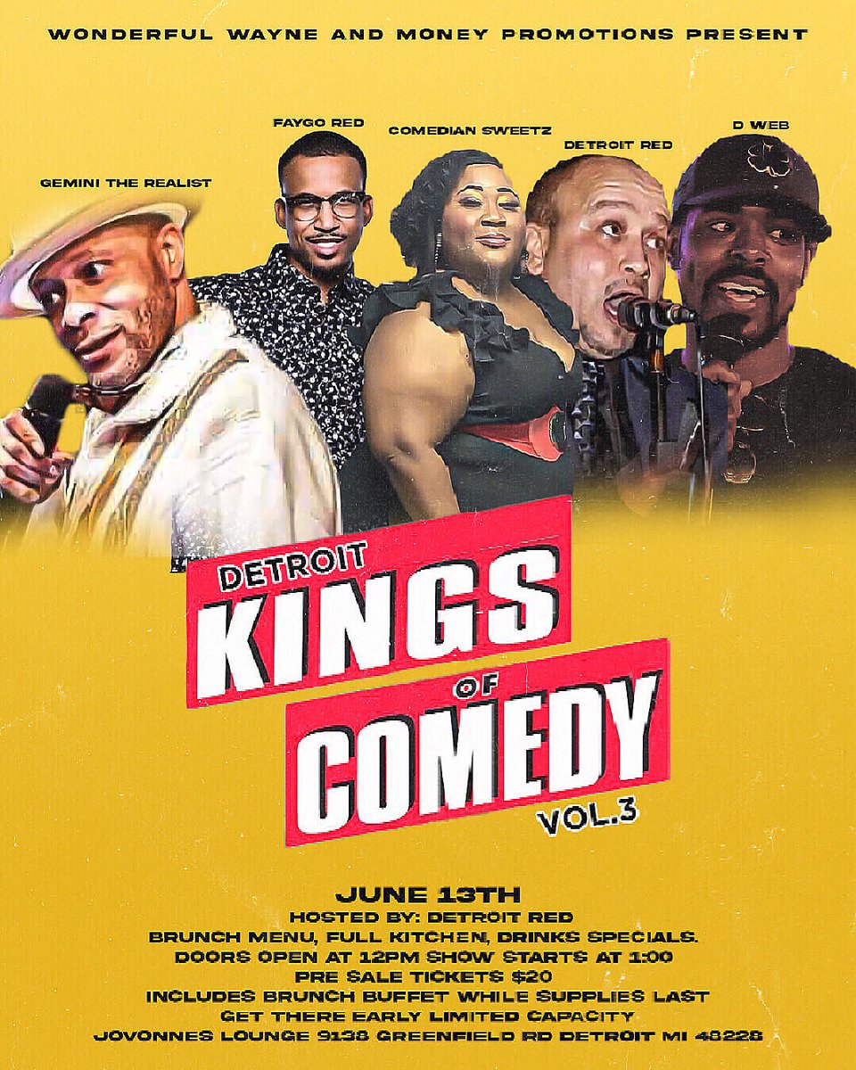 _unclewayne's tweet image. Once a month we giving y’all grown n sexy entertainment at the players club 😎 @clubjovonnes Detroit Comedy Kingz Day Party Brunch - Good Eats Good Vibes Good laughs 🍾🎥 JUNE 13th 📶