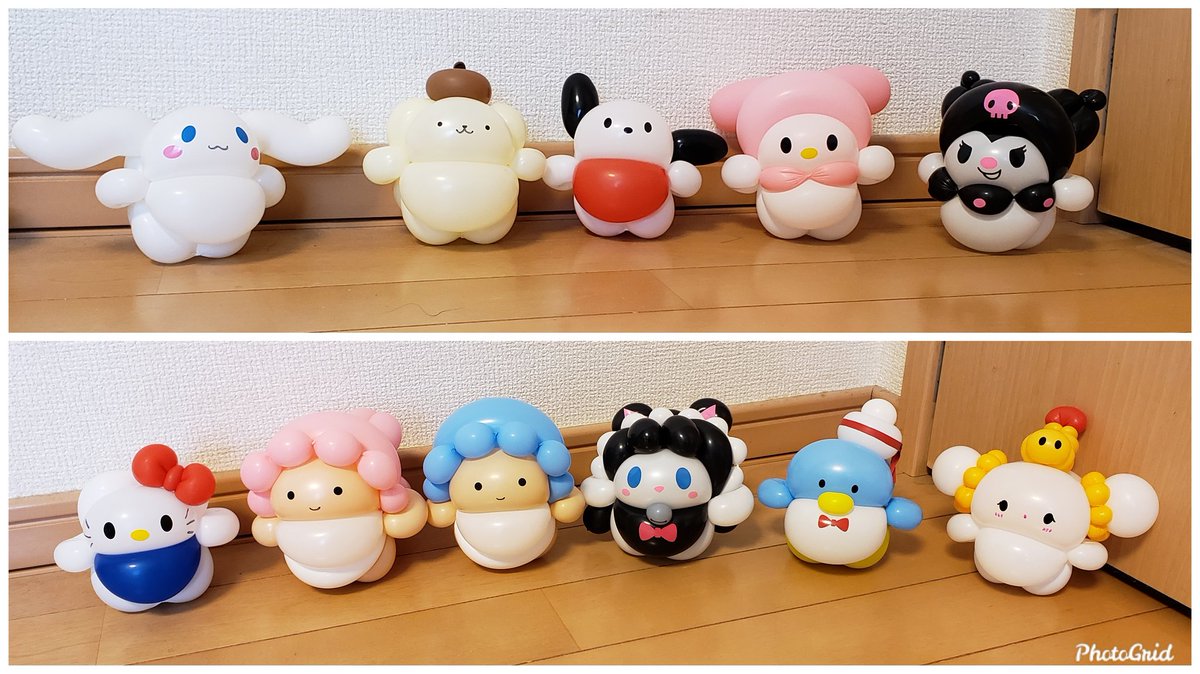 Takashi Kouno サンリオキャラクター大賞のベスト10を 今年も ちびころ でひねってみました 今年は 発表が夜だったこともあって スタートが遅れて 全て完成したのは明け方でした サンリオキャラクター大賞 バルーンアート ちびころバルーン