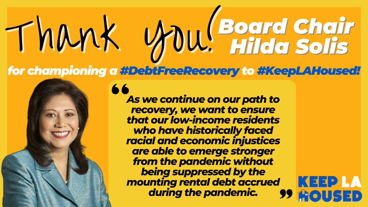 Thank You @HildaSolis for championing the groundwork to #SeizeTheDebt & ensure our public $ support tenants & small landlords most in need. 1000s are living w/so much uncertainty & today’s motion gives them a little hope for a #DebtFreeRecovery to #KeepLAHoused