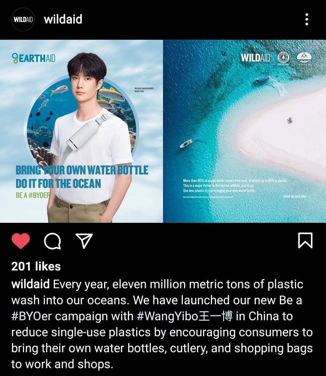 yibospace's tweet photo. WildAid posted about their #BYOer campaign with Wang Yibo on their IG. Please leave a like and comments 💚
🔗https://t.co/lpgAFpmWdz
#WangYibo #王一博 #WildAid #EarthAid https://t.co/4qj7sC98n2