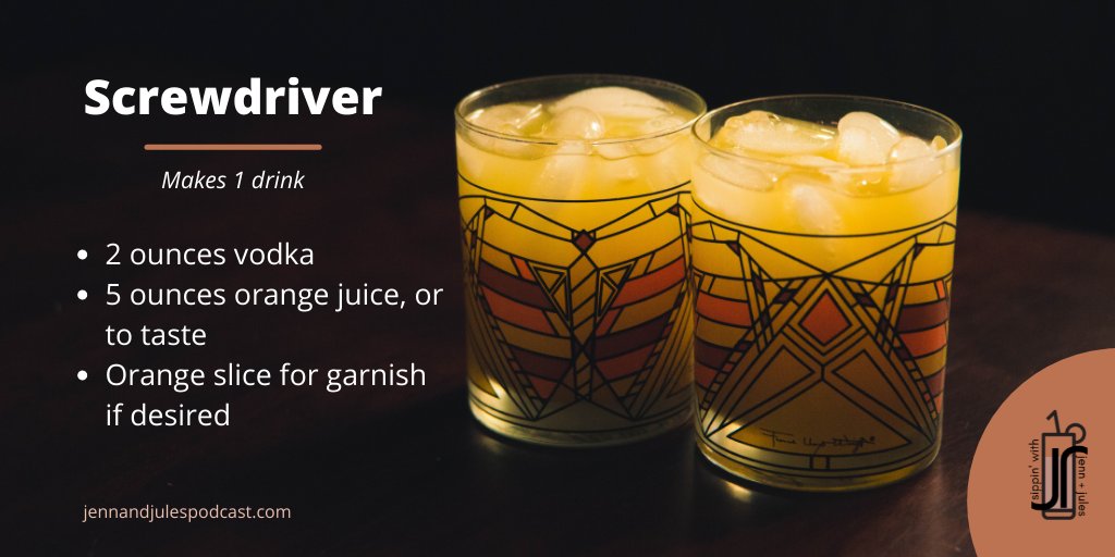 JennAndJules's tweet photo. Life is complicated. This drink is simple—the classic #screwdriver. So get your vodka &amp; oj ready &amp; gather up your energy (hint, hint), because Episode 11 is coming your way this Thursday! 

#podcast #sippinwithjennandjules https://t.co/rrwdZqCb2x