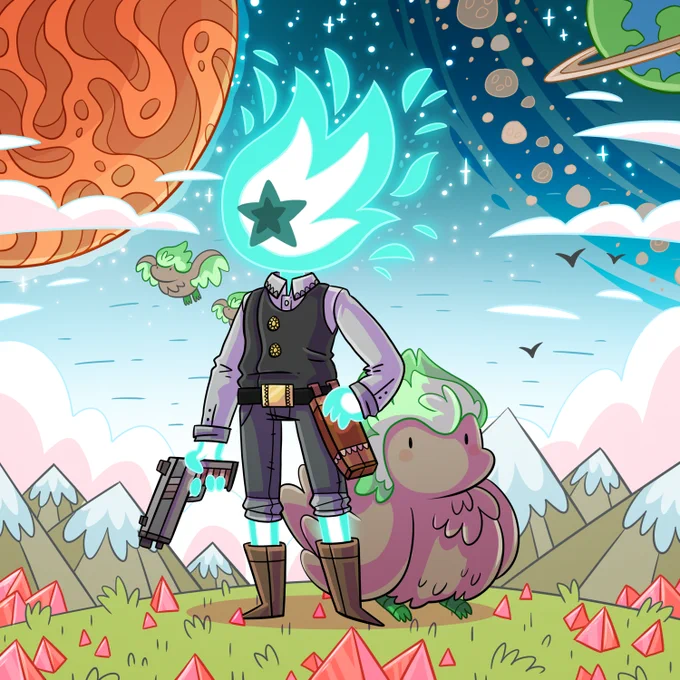 Prospero the Novakid is back on track.

(Might have to redraw him again with his new cool outfit (without the wings lol), these are old drawings)

#starbound 