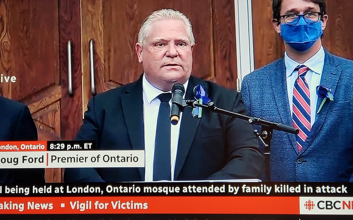 Doug Ford and his Ministers are being loudly booed.

*At a vigil.*

That's got to be a first.