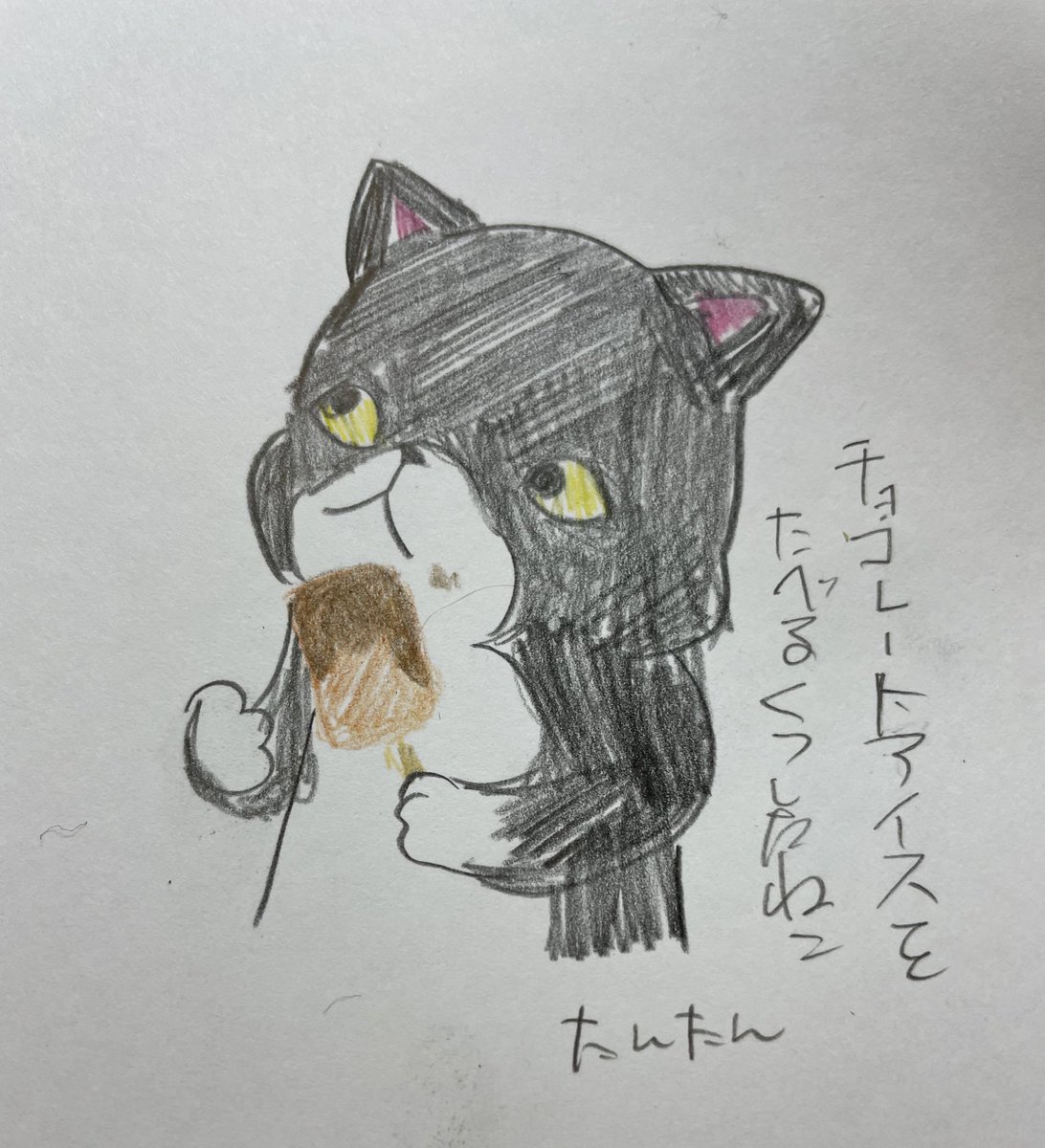 チョコレートアイスを食べるくつしたねこ イラスト 猫 たんたん 毎日くつしたねこの漫画