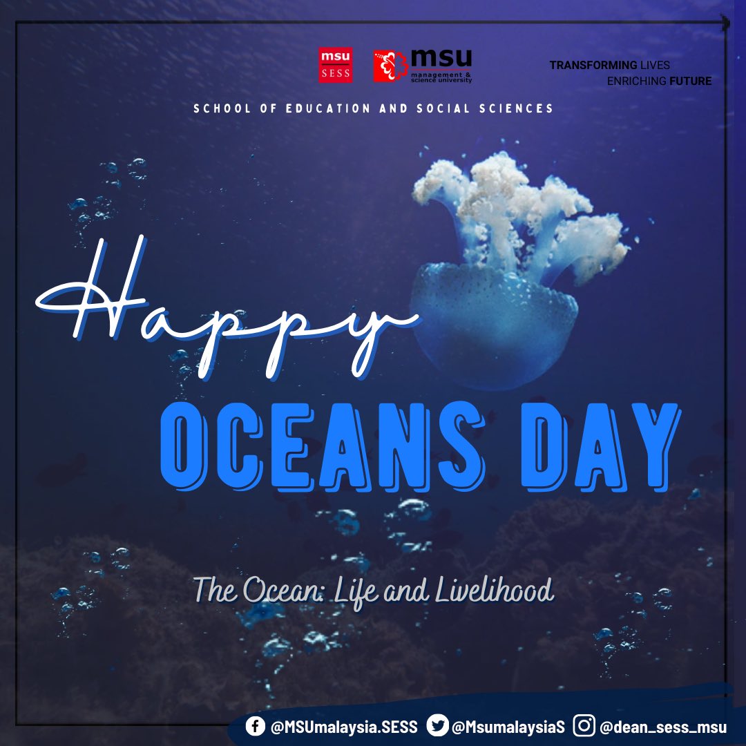 The responsibility of taking care of the ocean lies on everyone's shoulders. Happy #OceansDay 2021. 🌊  

@MSUMalaysia @drnhisham  

#MSUMalaysia #MSUSess #MSUMyCoral #MSUSDG #MyCoral #MSUrians #WorldOceansDay