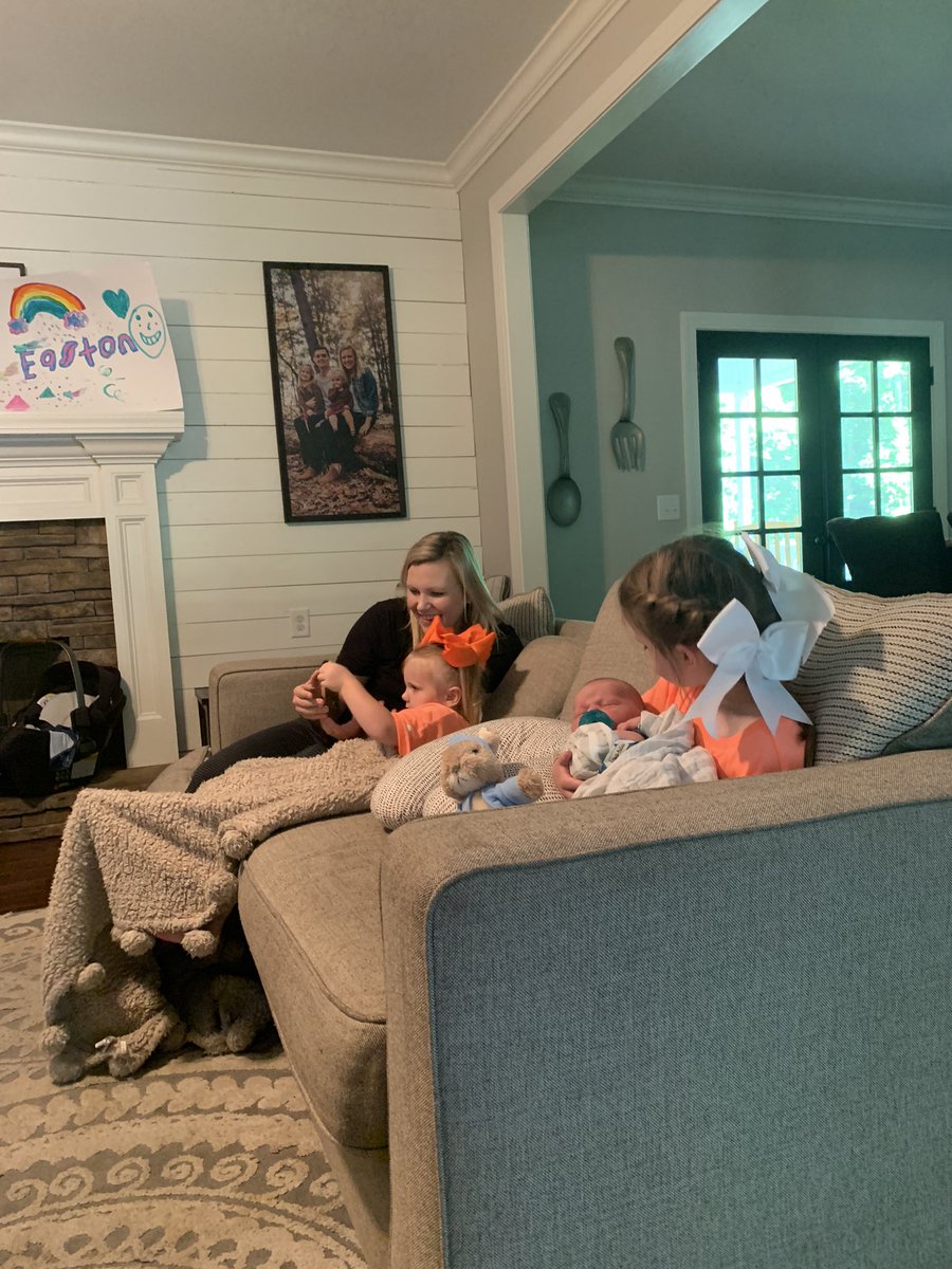 We are home and everyone is doing well! Mom is recovering like a trooper. Girls are in love! Dad is emotional! Easton is as content as can be. We watched film at 2am (15 hrs old) and are now watching the Hawks. God is good!!! #FTE #Blessed