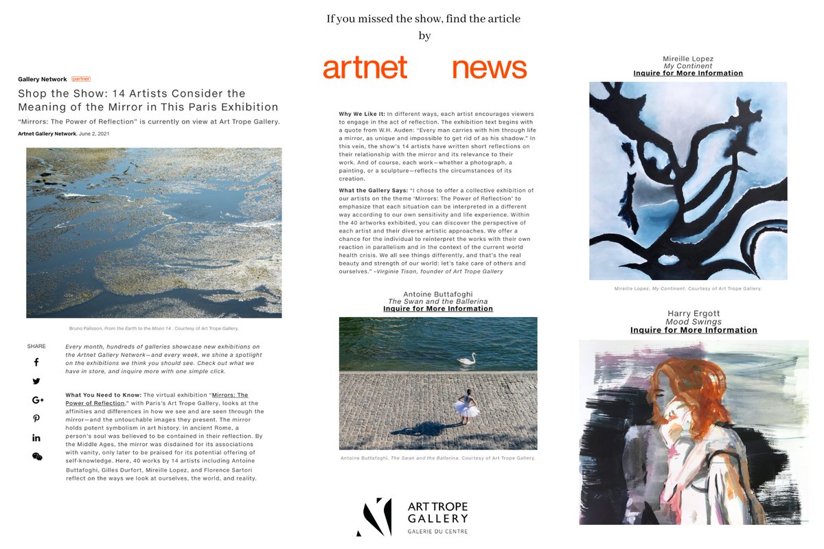 [#presse #artnet ] 
 Many thanks to <a href="/artnet/">Artnet</a> for highlighting our #exhibition “Mirrors: the Power of Reflection.”

Why #artnet likes it: In different ways, each #artist encourages viewers to engage in the act of #reflection
￼
 Link of the #article: bit.ly/3gosXE8