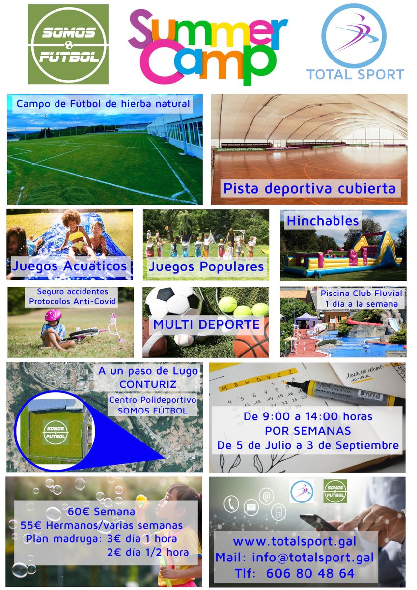 TotalSport_Lugo's tweet photo. Xa vai rematando o curso e se achegan as datas do campamento #TotalSport e #Somosfutbol. Non te esquezas e apúntate canto antes: https://t.co/WF5xFlHmD7 https://t.co/GIzRw6qvrB