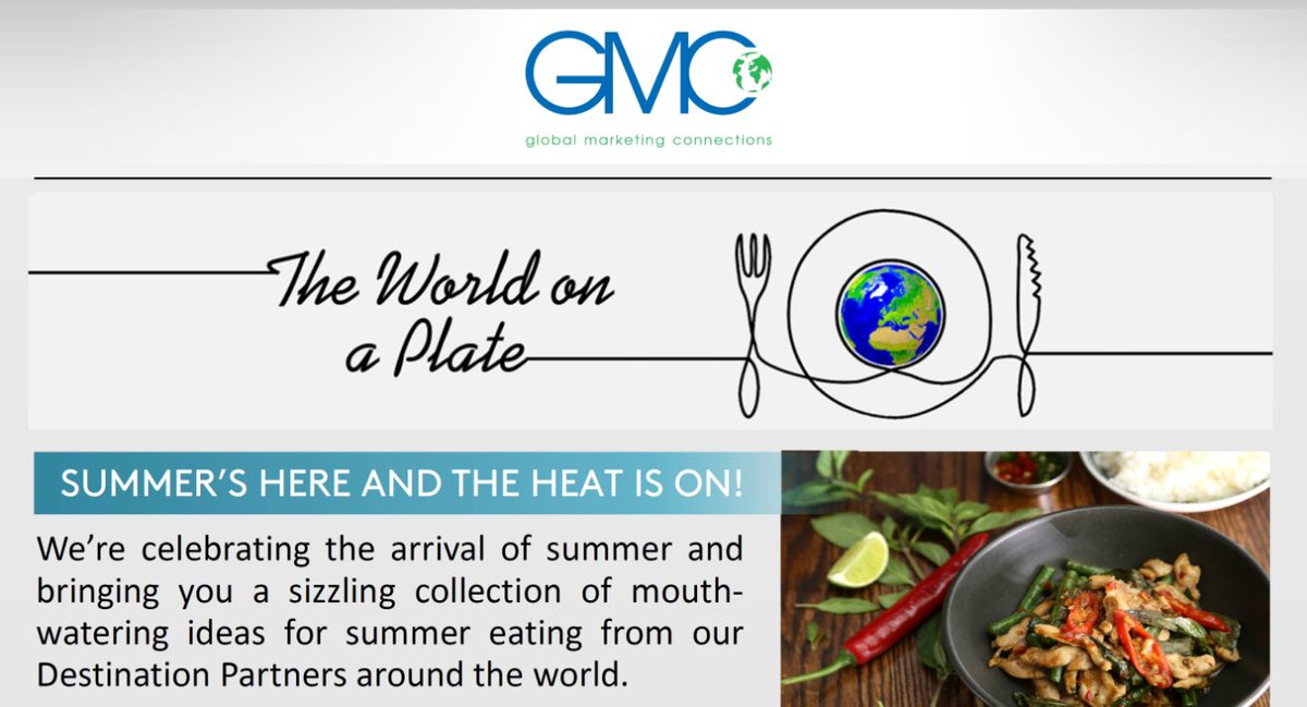 We're bringing you The World on a Plate - mailchi.mp/gmc.uk.com/a-t… Our great destination partners have chosen their favourite summer recipes. Discover your 'inner chef' ...breakout the pans, turn up the heat and let's get cooking! ENJOY