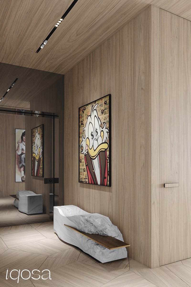 iqosa's tweet photo. This is the hall of the apartment in the previous post. One of the main and specific wishes of the client was to integrate his favorite art pieces into the design and we've done it.

When contemporary art meets modern classics - the whole interior turns into a masterpiece.
#iqosa https://t.co/5VwtJcyR7v