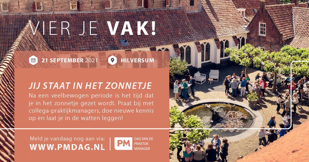 PMnetwerk's tweet photo. Op 21 september 2021 vieren we ons vak tijdens de Dag van de Praktijkmanager. Praat bij met vakgenoten, volg interactieve sessies en inspirerende keynotes. We maken er een feestelijke dag van, waarbij je lekker in de watten gelegd wordt! Meld je aan via: https://t.co/K0ddarVSxH https://t.co/2YDnzOlFjk