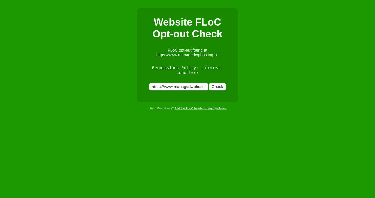 managedwpnl's tweet image. Alle sites die bij ons staan hebben nu automatisch een FLOC opt-out. #antiTracking #privacyFirst