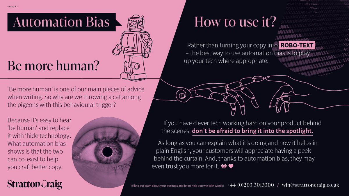 Win in a minute - using behavioural economics to produce better content.

This week we’re focused on automation bias – or ‘the tendency for humans to trust automated decisions more than human ones.’

#copywriting #contentmarketing #technology