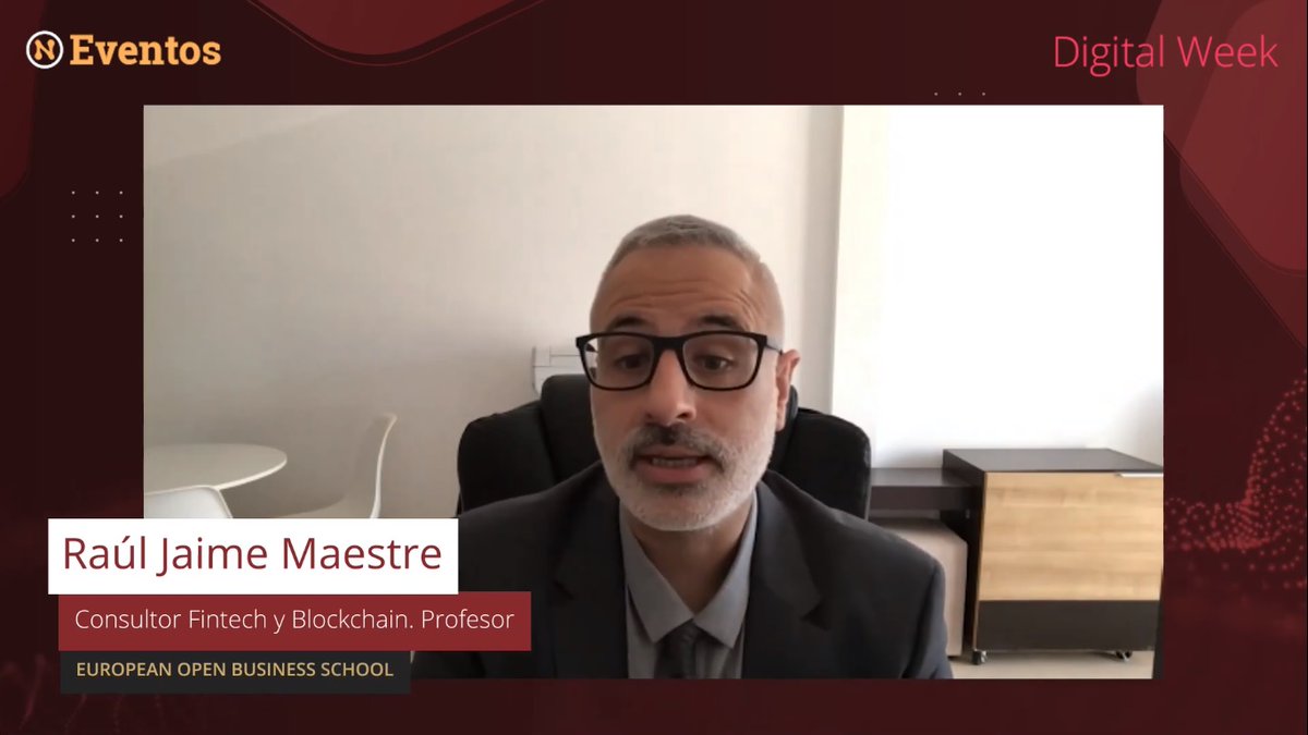 Raúl Jaime Maestre (<a href="/ruljaimemaestre/">Raul Jaime Maestre</a>) de European Open Business School en #DigitalWeek by <a href="/LaNeurona_com/">La Neurona</a>: "La tecnología #Blockchain es un sistema contable y de #datos capaz de registrar cualquier información a través de la red."