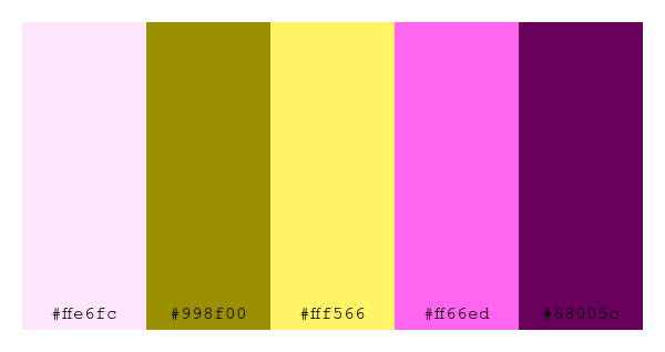 ColPaletteBot's tweet photo. Beep beep, here's a pretty color palette for you!
color-scheme.js parameters used:
- hue: 111
- variation: hard
- colors: #ffe6fc, #998f00, #fff566, #ff66ed, #68005c
Have a lovely day!
#twitterbot #colorpalette #colors #palette #prettycolors https://t.co/KpsLEzYgGn