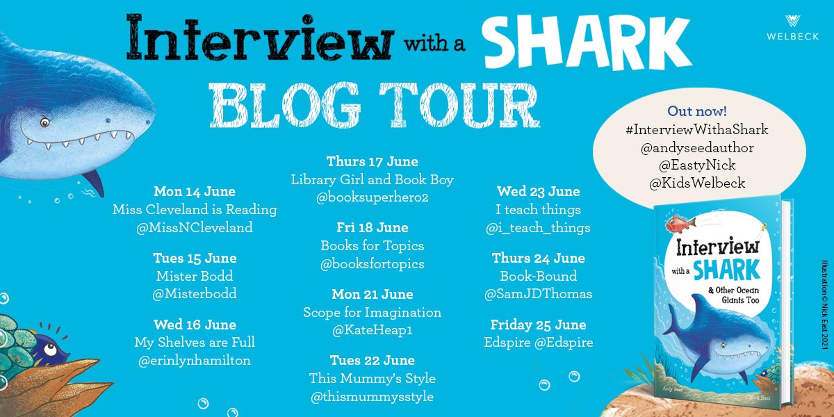 erinlynhamilton's tweet photo. #InterviewWithaShark Blog tour alert…Grab your gear as we are diving underwater to meet some huge creatures! @andyseedauthor @EastyNick @KidsWelbeck @MissNCleveland @Misterbodd @BookSuperhero2 @booksfortopics @KateHeap1 @Thismummysstyle @i_teach_things @SamJDThomas @Edspire https://t.co/28i0Peg6BS