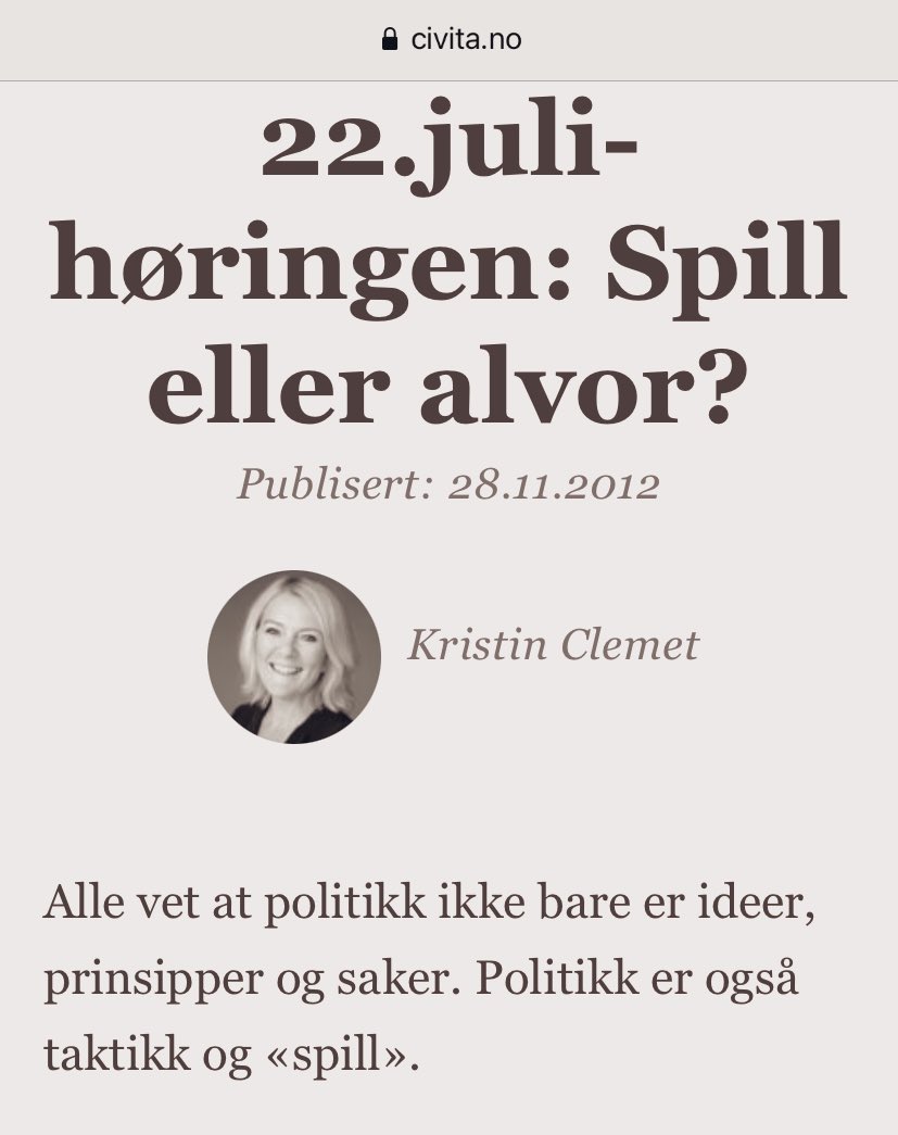 henriksen3000's tweet photo. @kristinclemet @kristinclemet som selv mener #politikk er #spill - kritiserer kommentatorer som mener politikk er spill
Lan Marie Berg har vært #truet, #hetset og brukt som #hatobjekt siden hun tiltrådte. At dette nå kulminerer i et #sluttspill mot et mørnet offer, nei da er det ikke spill? https://t.co/0EzoWYOSob