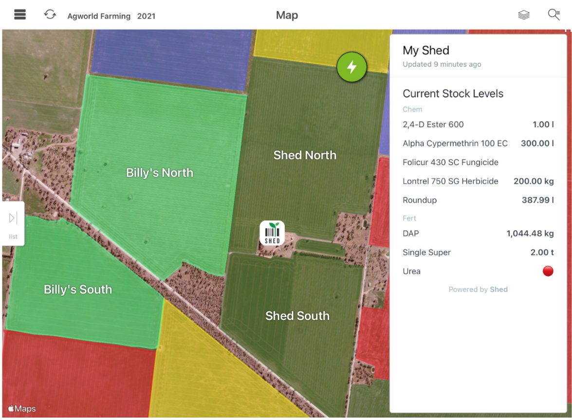 Did you know you can get a real-time snapshot of your Shed inventory levels by storage location on <a href="/Agworld/">Agworld</a>'s farm map?