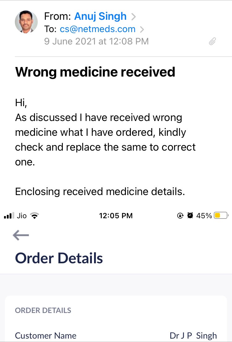Anindu1126's tweet photo. @NetMeds @CDSCO_INDIA_INF @drvgsomani @ANI @BangaloreTimes1 Mail sent on 9th June regarding this issue but no response yet. https://t.co/R8FncXLMla