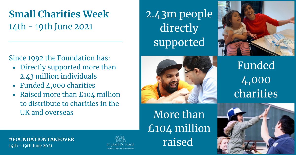 Since 1992 the Foundation has:
- Directly supported more than 2.43 million individuals
- Funded 4,000 charities
- Raised more than £104 million to distribute to charities in the UK and overseas

#FoundationTakeover #SmallCharityWeek