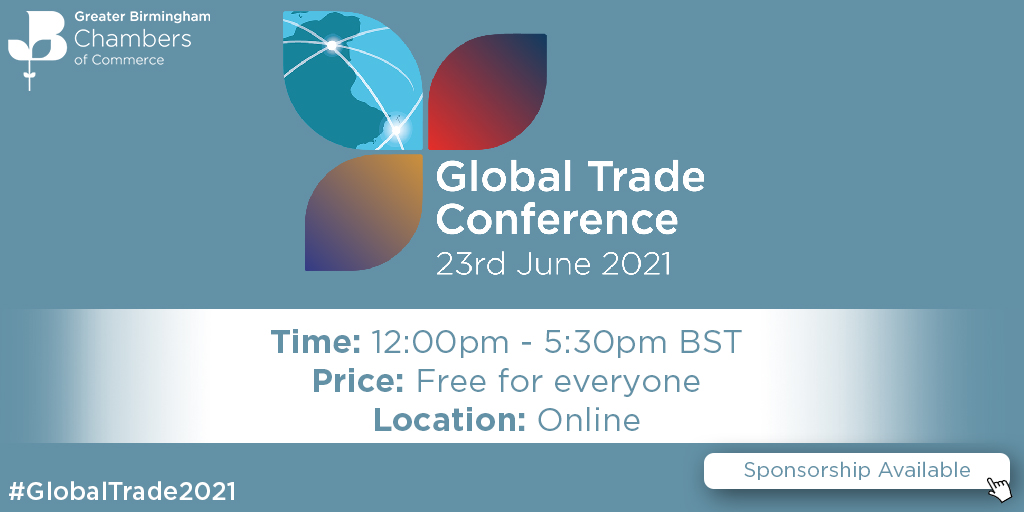 Hi #BrumHour - <a href="/GrBhamChambers/">GreaterBhamChambers</a> have a good'un this week: #GlobalTrade2021
A fantastic line up of CEOs ,  experts &amp; ambassadors talking all things global trade - this is one event not to miss 
<a href="/Gymshark/">Gymshark</a> <a href="/RSMUK/">RSM UK</a> <a href="/deborahleary/">Prof Deborah Leary OBE, D.Univ, FRSA</a> <a href="/SCC_UK/">SCC</a> @ArupGroup <a href="/RichardsonUK/">Richardson</a> 
greaterbirminghamchambers.com/networking-eve…