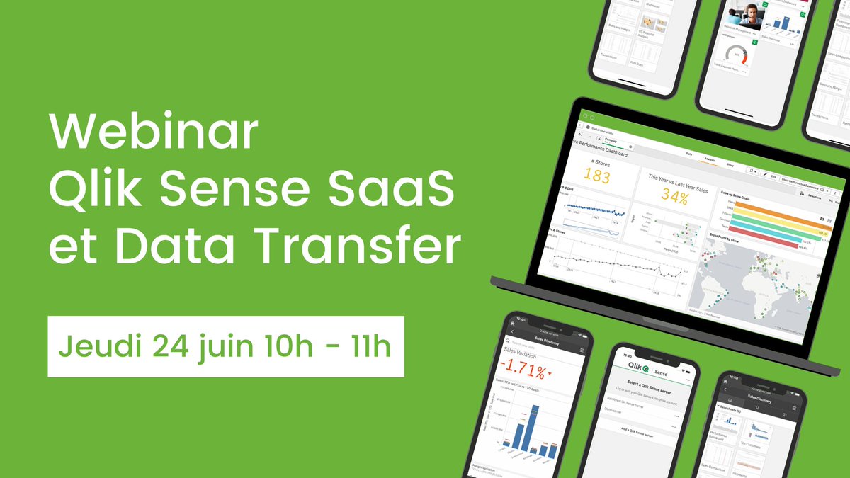 [#WEBINAR] 
Lors de cette présentation Qlik Sense SaaS et Qlik Data Transfer, découvrez l'analyse dans le Cloud et les nouvelles capacités pour créer des tableaux de board collaboratifs. 
Participez à notre webinar ce jeudi 24 juin 2021. 
Inscription : bit.ly/QlikSenseSaaS_…