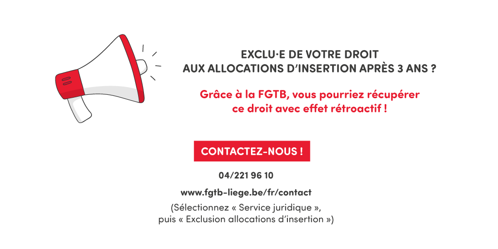 fgtbliege's tweet photo. 📣 Grâce à une victoire juridique de la FGTB Liège-Huy-Waremme, il vous serait possible de récupérer le droit aux allocations d'insertion ! 

🔴 Exclu.e des allocations d'insertion après 3 ans ? Toutes les infos ici 👉 https://t.co/Ja2DDXHYOI https://t.co/Mm1vrfYsDp