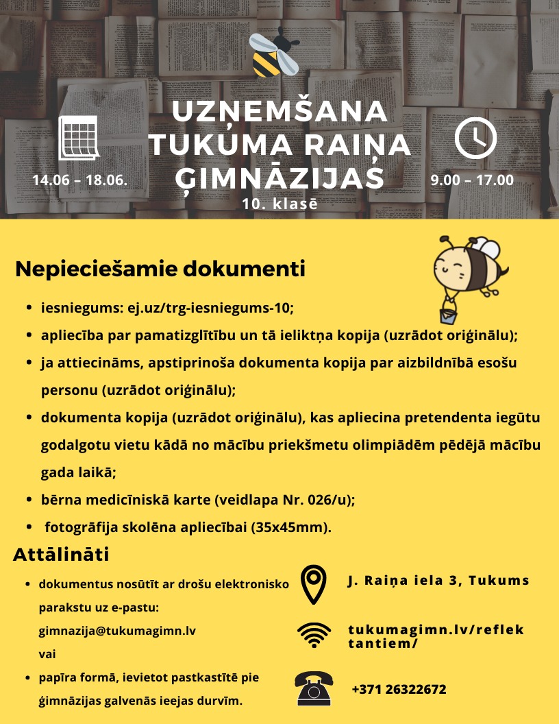 Turpinām izglītojamo uzņemšanu 10. klasē!
tukumagimn.lv/reflektantiem/